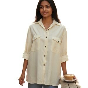 Vtg Banana‎ Republic Safari Shirt Womens Lg Button Down Long Sleeve Top Pockets